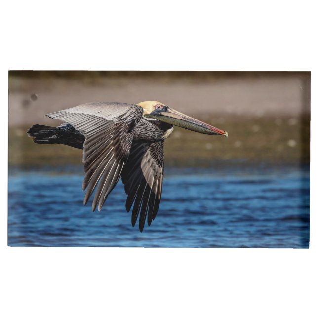 Pelican in flight place card holder (Front)