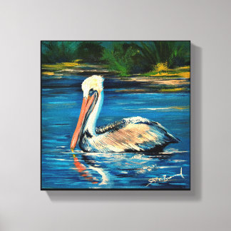 Pelican in the marsh 10" x 10" canvas print