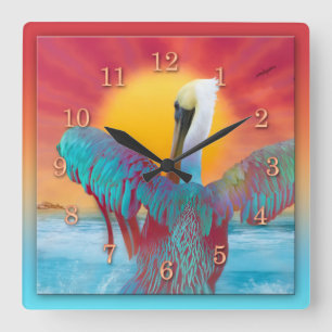 PELICAN ISLAND SUNSET SQUARE WALL CLOCK