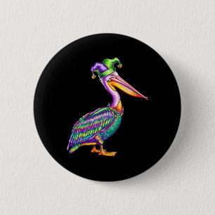 Pelican Mardi Gras Carnival Animal Lover Mens Wome Button