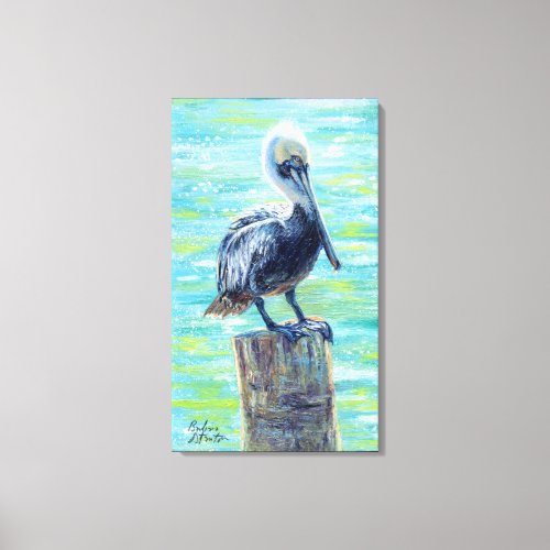 Pelican on a Pole Gallery Wrapped Canvas Print