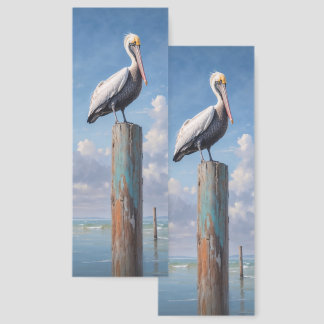 Pelican on a weathered dock pole bookmarks