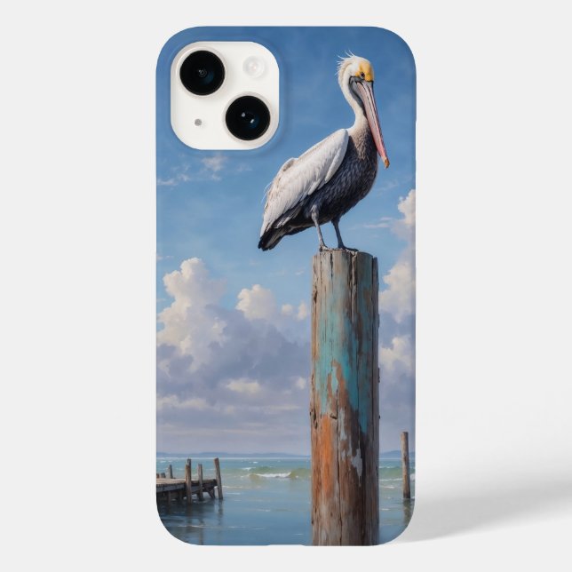 Pelican on a weathered dock pole Case-Mate iPhone case (Back)