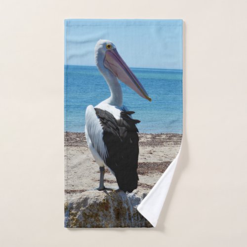 Pelican On Beach Rock Bath Towel Set