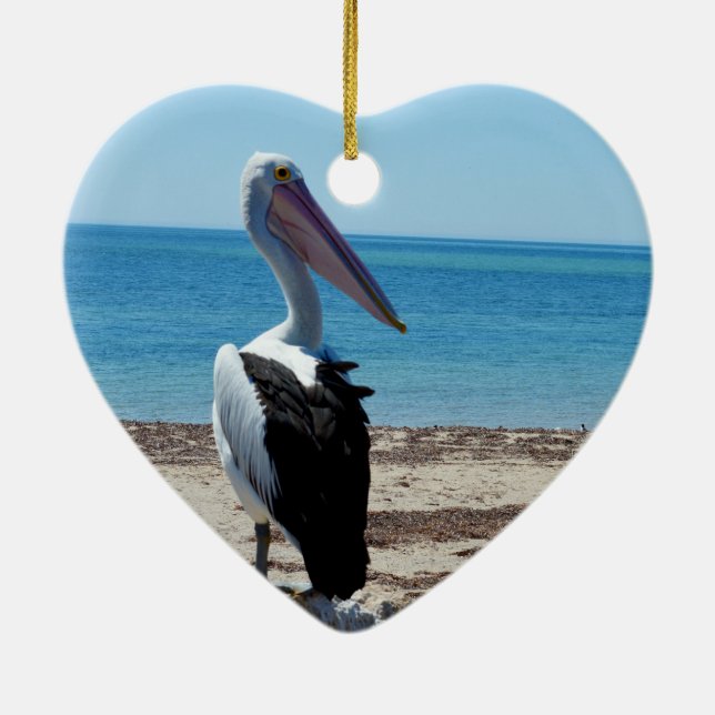 Pelican On Beach Rock, Ceramic Ornament (Back)