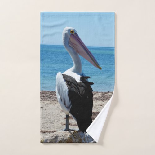 Pelican On Beach Rock Hand Towel
