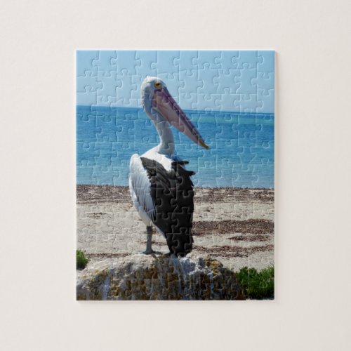 Pelican On Beach Rock Jigsaw Puzzle