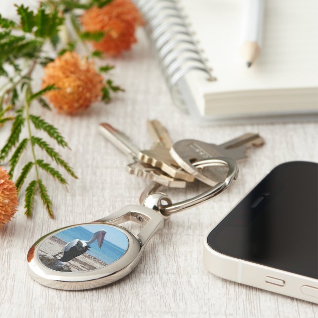 Pelican On Beach Rock, Keychain (Side)