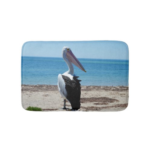Pelican On Beach Rock Memory Foam Bath Mat