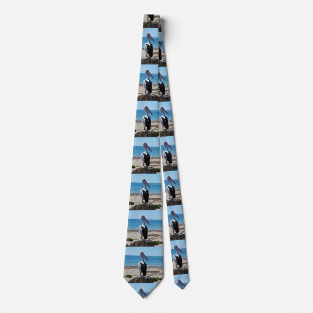 Pelican On Beach Rock, Neck Tie (Front)