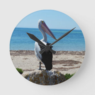 Pelican On Beach Rock, Round Clock