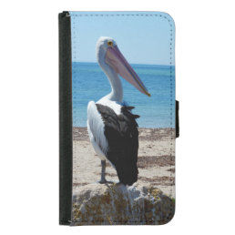 Pelican On Beach Rock, Samsung Galaxy S5 Wallet Case