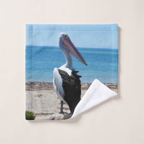 Pelican On Beach Rock Wash Cloth