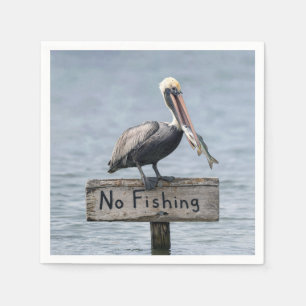 Pelican on No Fishing Sign Napkins