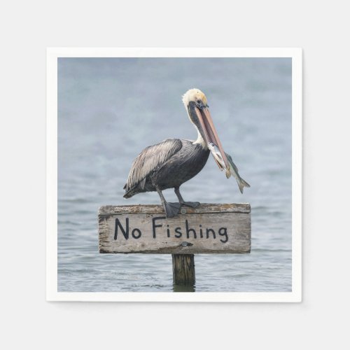 Pelican on No Fishing Sign Napkins