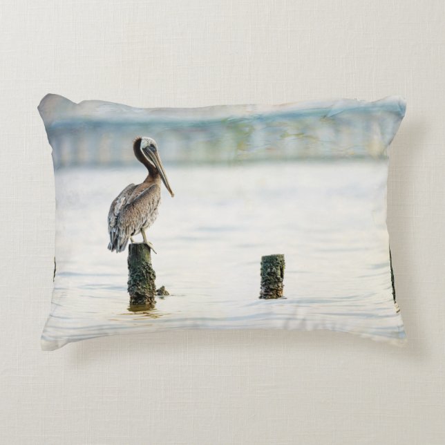 Pelican on Pole Accent Pillow (Front)