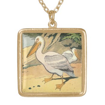 Pelican On The Beach Gold Plated Necklace by kidslife at Zazzle