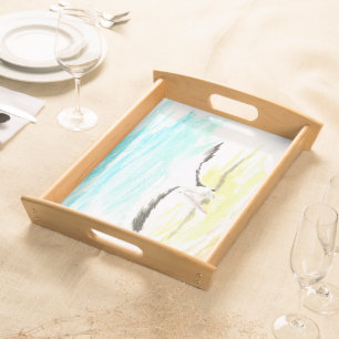 Pelican on the beach serving tray