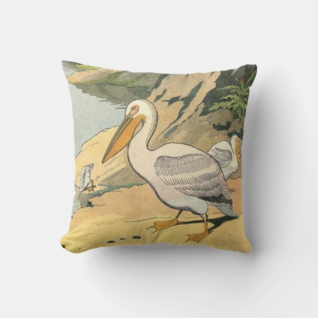 Pelican on the Beach Throw Pillow (Front)