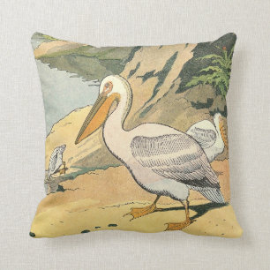 Pelican on the Beach Throw Pillow