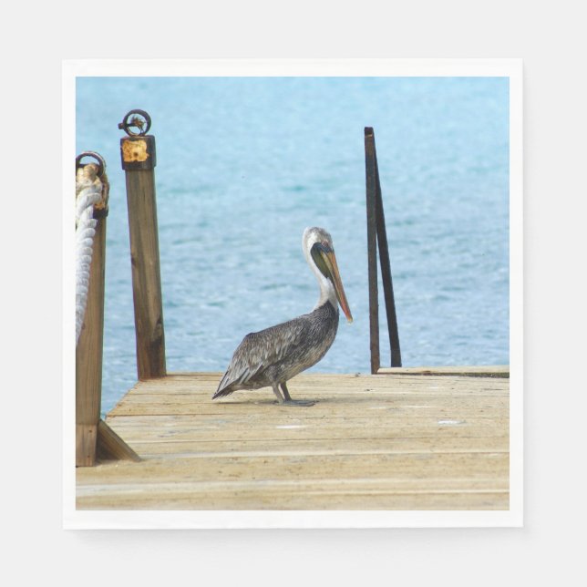Pelican on the pier, Curacao, Caribbean, Luncheon Paper Napkins (Front)