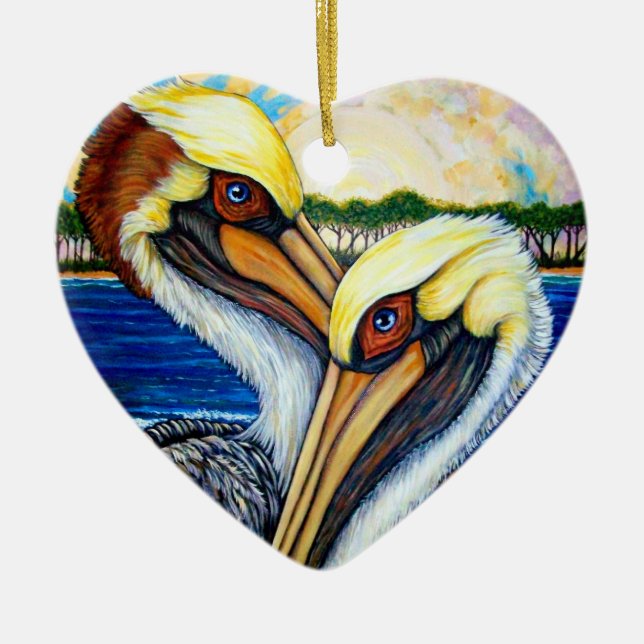 Pelican Pair Ceramic Ornament (Front)