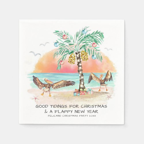 Pelican Palm Tree Funny Tropical Christmas Party Napkins