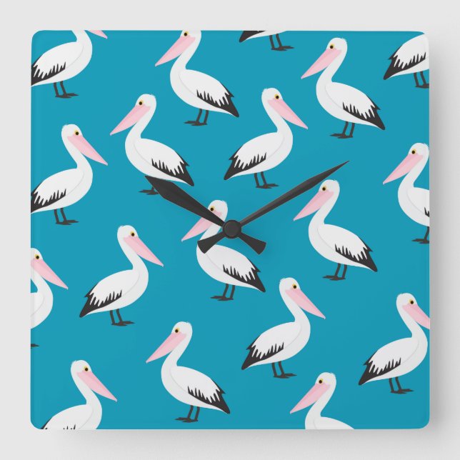 Pelican pattern square wall clock (Front)