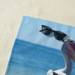 Pelican Perched On A Beach Rock, Beach Towel