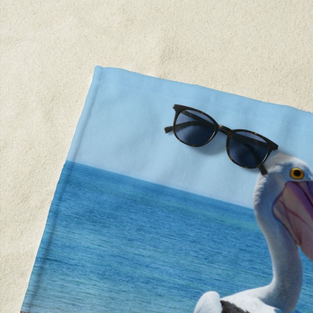 Pelican Perched On A Beach Rock, Beach Towel (In Situ)