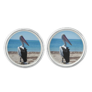 Pelican Perched On A Beach Rock, Cufflinks