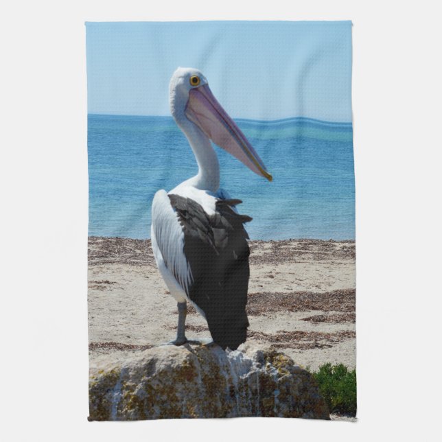 Pelican Perched On A Beach Rock, Towel (Vertical)