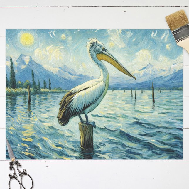 Pelican Perched Over Water Painting Decoupage Tissue Paper (Creator Uploaded)