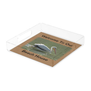 Pelican Photo Coastal Bird Summer Beach House Acrylic Tray