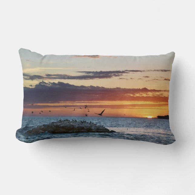Pelican Rock Sunset, Dauphin Island, Alabama Lumbar Pillow (Front)