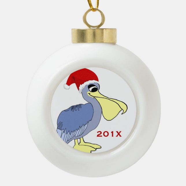 Pelican Santa Christmas Keepsake Ceramic Ball Christmas Ornament (Front)