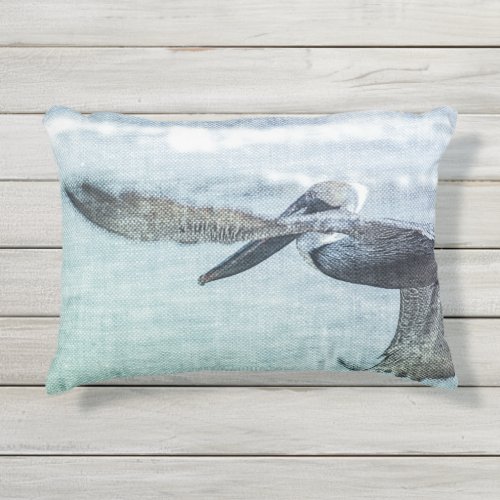 Pelican Soaring Blue Green Ocean Outdoor Pillow