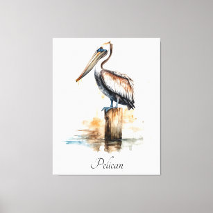 Pelican standing on a pole  canvas print