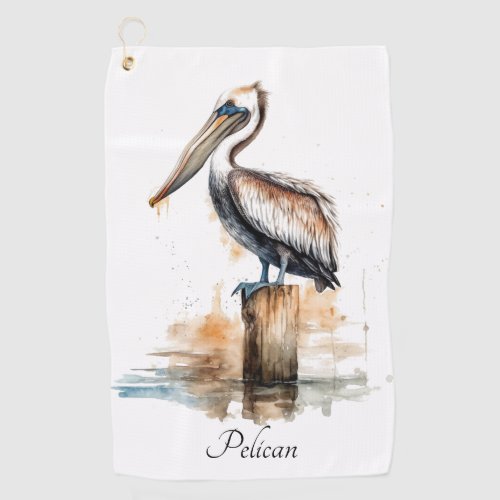 Pelican standing on a pole customizable  golf towel