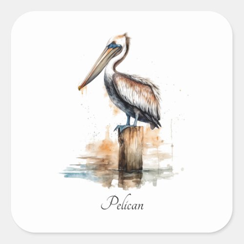 Pelican standing on a pole customizable square sticker