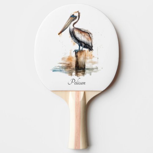 Pelican standing on a pole  ping pong paddle