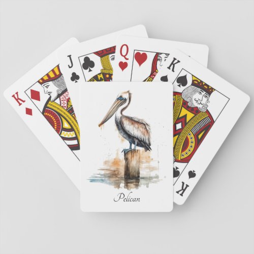 Pelican standing on a pole  poker cards