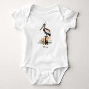pelican standing on a pole watercolor baby bodysuit
