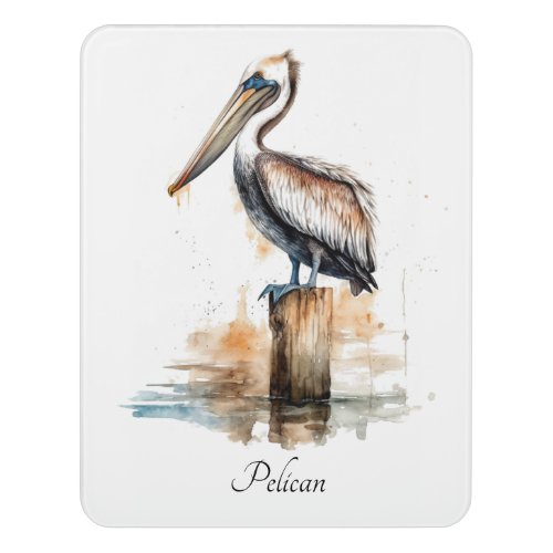 pelican standing on a pole watercolor customizable door sign