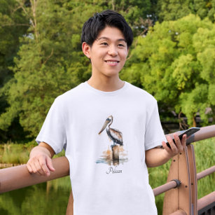 pelican standing on a pole watercolor customizable T-Shirt