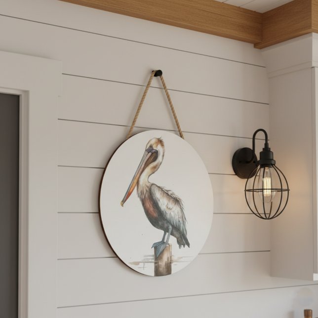 pelican standing on a pole watercolor sign (Creator Uploaded)