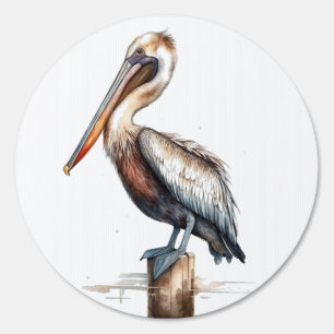pelican standing on a pole watercolor sign