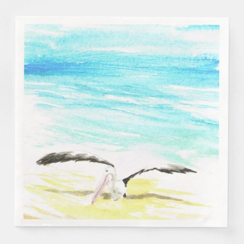 Pelican stretching wings paper dinner napkins