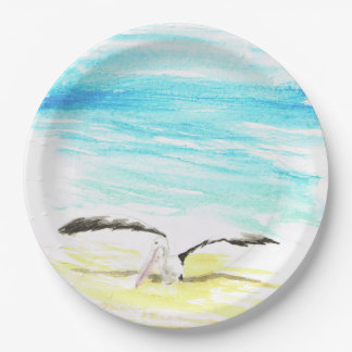 Pelican stretching wings paper plates