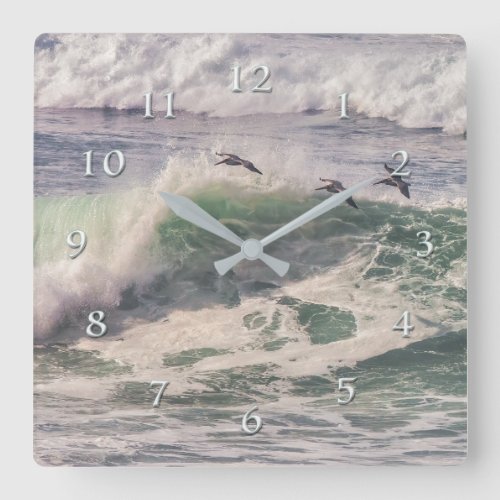 Pelican Survey Party Wave Breakers Square Wall Clock